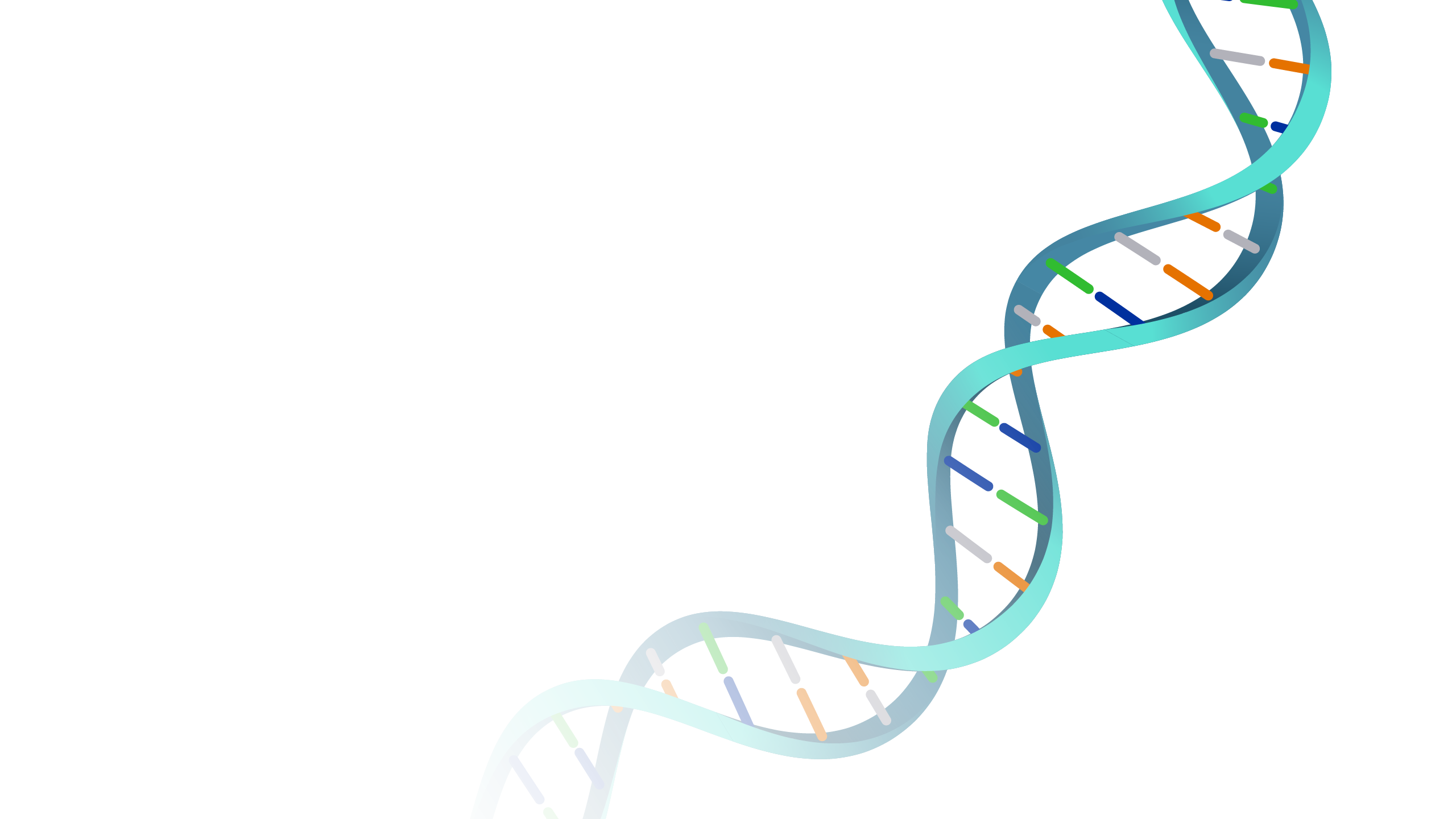 A 3D illustration of a colorful DNA double helix